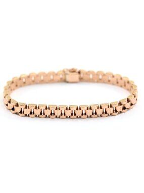 Unique 14K Karat Solid Rose Gold Rolex Style Link Bracelet - 8.50" Length